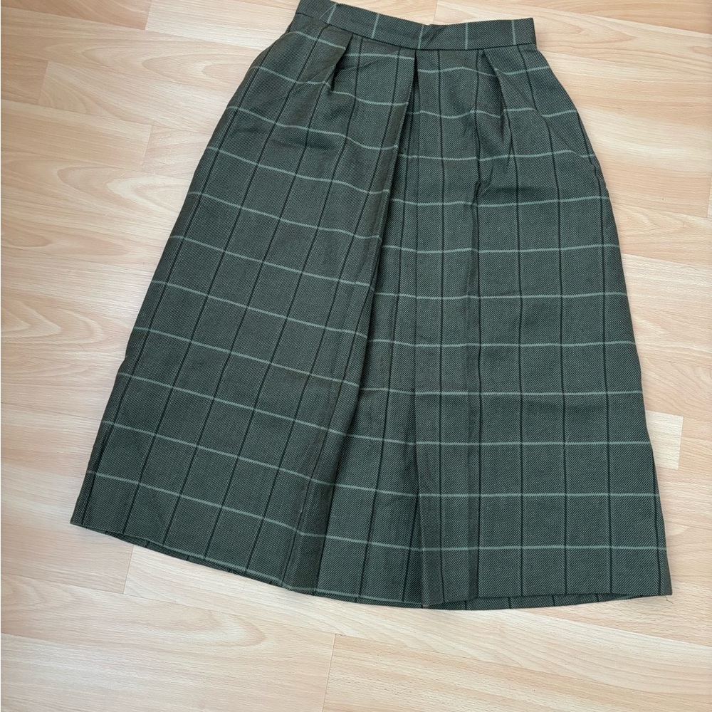 Vintage White Stag Plaid Pure Virgin Wool Skirt - 1970s